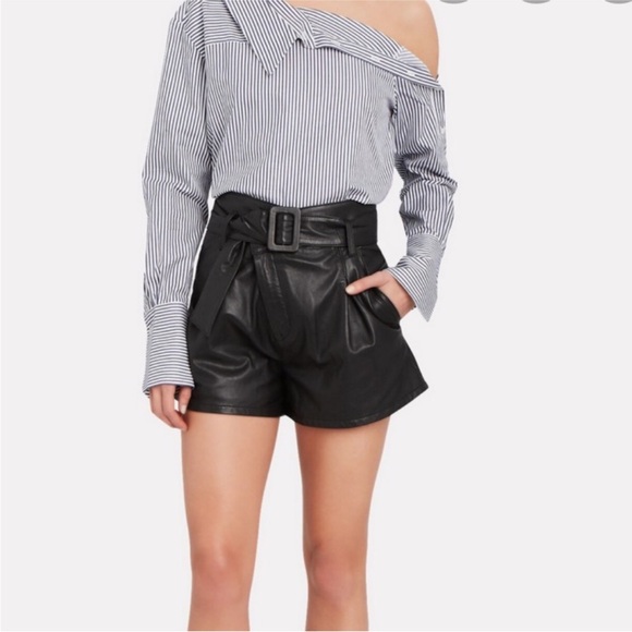 Marissa Webb Leather Shorts Size 0 Black Designer High Rise Edgy‎ E-Girl NEW - Picture 1 of 13
